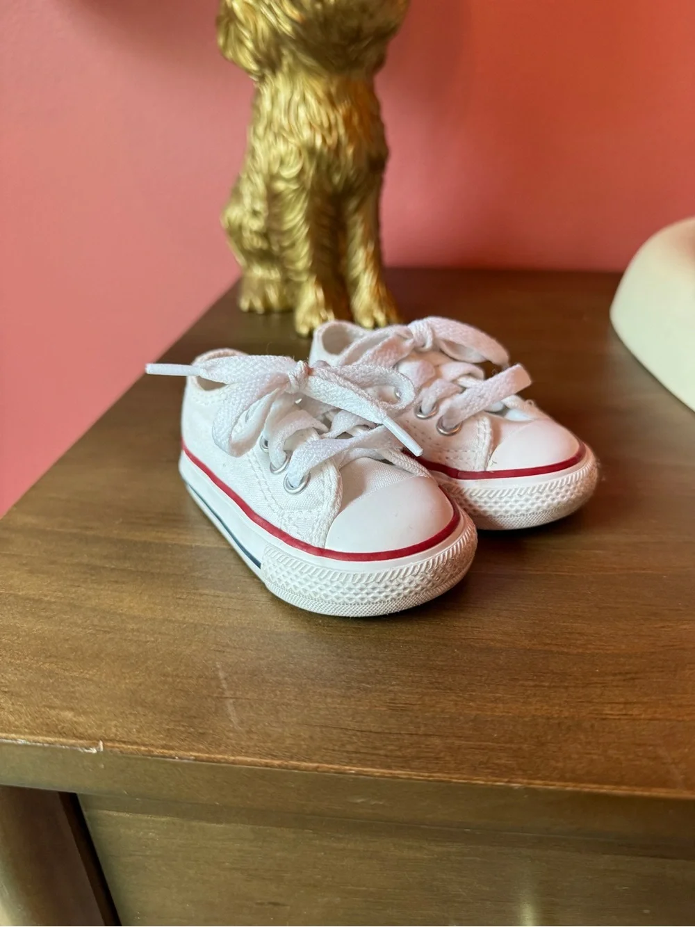 Converse Infant White Canvas Sneakers with Red & Blue Accent